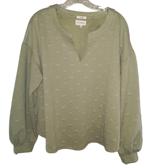 Blu Pepper Tops - Blu Pepper Cozy Life Polka Dot Texture Swearshirt Olive Large